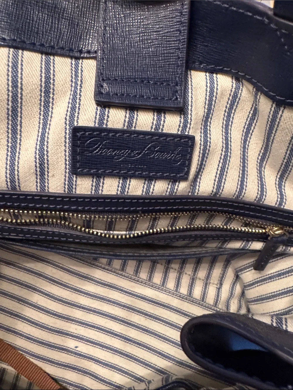 Dooney & Bourke Navy Leather Satchel with Gold Hardware